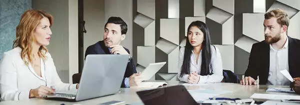 healthcare board team discussing in a meeting room